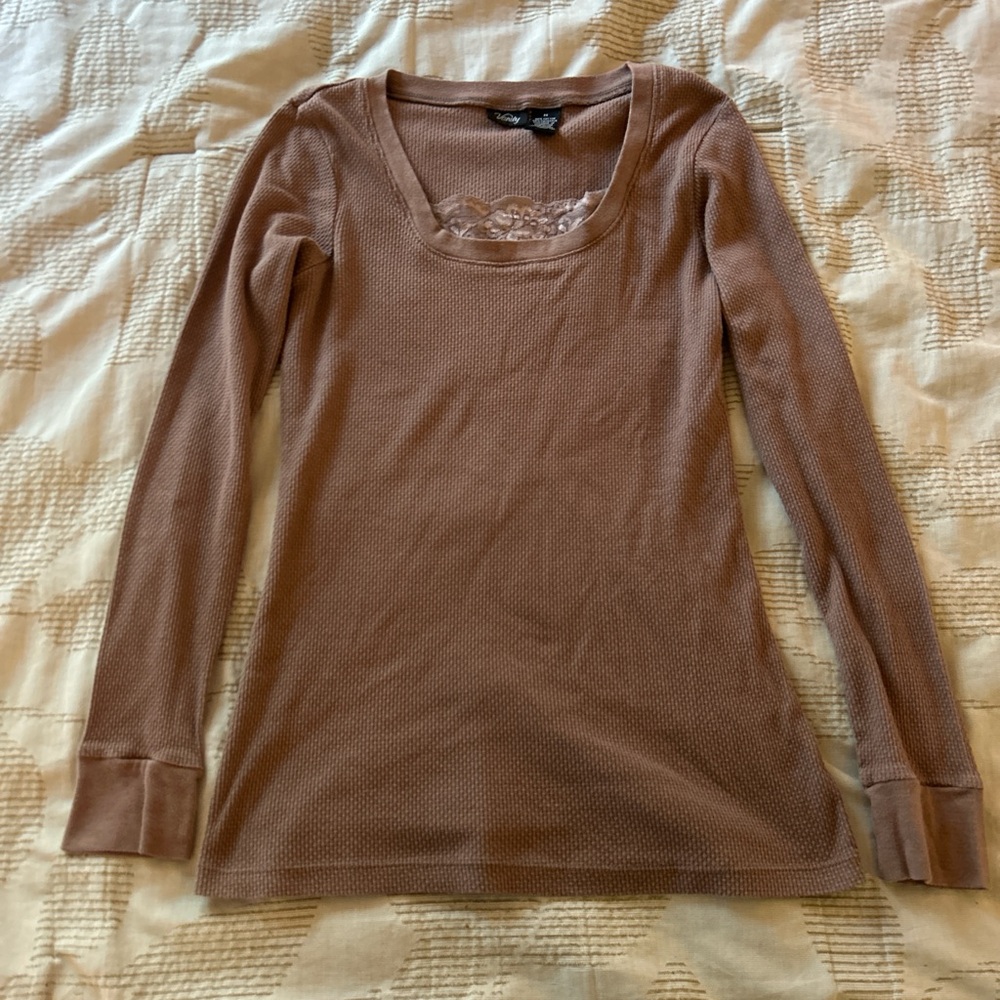 Vanity Brown Fitted Ribbed Blouse